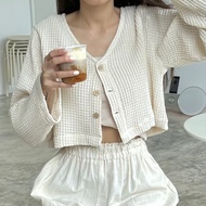 Cardigan Waffle Beige Minimalist Honeycomb