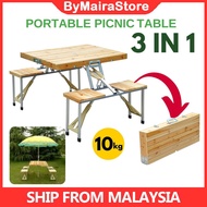 BMS Wooden Picnic Table Foldable With 4 Chairs Meja Lipat Meja Makan Kayu Boleh Lipat Mudah Alih Den