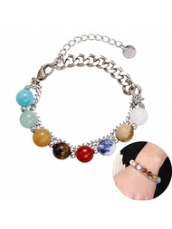 1 ชิ้น กำไลข้อมือ 8 สีลูกปัดหินธรรมชาติ กำไลข้อมือไทเกอร์อาย ลูกปัดหินธรรมชาติ กำไลข้อมือสำหรับสาว ข