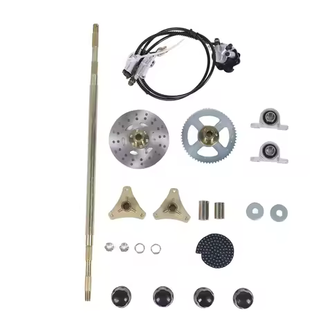 29in Go Kart Rear Live Axle Assembly Kit Axle Sprocket Chain Brake Disc Caliper Wheel Hubs for 50cc 