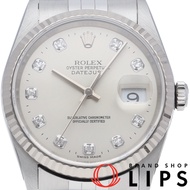 นาฬิกา Rolex Datejust สำหรับผู้ชาย ประดับเพชร 10 เม็ด รุ่น 16234G(W) K18WG/SS ตัวเรือนสีเงินขัดเงา ป