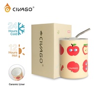 CIVAGO（13oz）Ceramic Stainless Steel Thermal Travel Mug with Straw Home＆Office Cup for Women