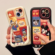 CrashStar Cartoon Cute Leather Hard Shockproof Phone Case With Invisible Folding Stand Holder For iPhone 15 14 Pro Max Plus 13 12 Pro Max 11 Fashion Phone Casing Cover With Full Cover Lens Camera Protection