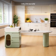 โต๊ะรับประทานอาหารขยายได้ Matcha Leafy Island โต๊ะเอนกประสงค์สำหรับครัวและห้องนั่งเล่น ดีไซน์สีครีมพ