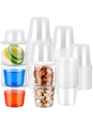 Set Of 100 5.5 Oz Plastic Cups With Lids, Small Stackable Clear Plastic Containers, Airtight Condime