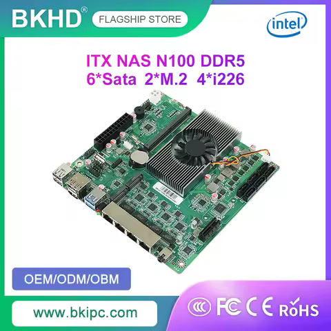 BKHD NAS N100 DDR5 Motherboard 6* SATA3.0 2.5G Nics Mini ITX 17x17CM 2* M.2 For Soft Router Storage 
