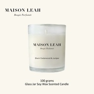 Maison Leah Black Cedarwood &amp; Juniper 100g Scented Candle Hand-poured Soy Scented Candle (Glass Jar w Cotton Wick Lilin)