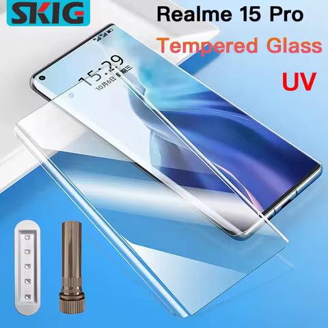 1-3PCS UV Tempered Glass For OPPO Realme 15 14 13 12 11 10 GT 6T 7 Pro Plus Full Cover Glue Curing S