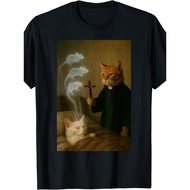 Mage Cat Meme T-Shirt - Funny Wizard RPG Fantasy Gaming Tee with Exorcism Mouse & Mage Cat Design, C