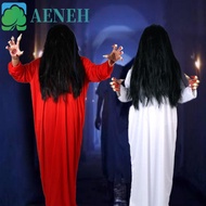 AENEH Female Ghost Costume, White Red Sadako Halloween Costumes, Funny Scary Dress Up Horror Masquer