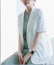 สบาย High-End สีขาว Lab Coat แขนสั้นแขนยาวผู้ชาย Anti-Static ริ้วรอยทน Doctors Uniform Beauty Salon