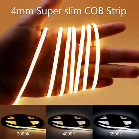 Super Thin 4MM COB LED Strip 480LEDs/m Soft Flexible12V 24V Light Bar Warm Cold White for Decor Ligh
