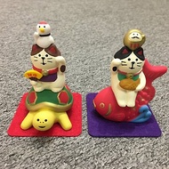 日本製招財猫與吉祥物龜雕魚鶴不倒翁 ( 一對 )