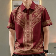 Men's Polo Shirt for Men Clothing Barong Clothing Vintage Style Tops Casual Short-sleeve Polo Shirt 