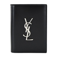 YSL 經典金屬LOGO牛皮護照/萬用夾（黑/銀）_廠商直送