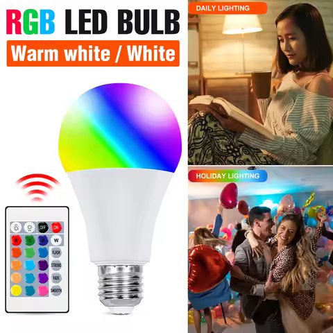 RGB LED Light Bulb E27 16 Colors Dimmable IR Remote Control Color Change Lamp For Home Party Atmosph