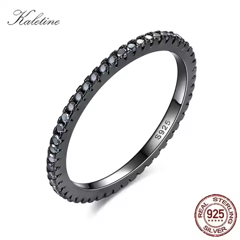 KALETINE Concise Rings for Women 925 Sterling Silver Luxury Brand CZ Stone Rose Black Gold Wedding B