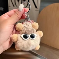 Cartoon plush bag charm, cool glasses, briquette keychain, cute phone charm, backpack ornament, gift