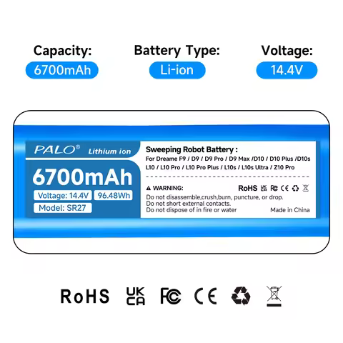 6700mAh P2008-4S2P-MMBK Replacement Battery for Dreame F9 D9 L10 Pro Plus S10 S20 S30 X10+ X20+ X30+