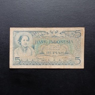 Uang Kertas Kuno Indonesia Rp 5 Rupiah 1952  Seri Budaya Kartini TP185