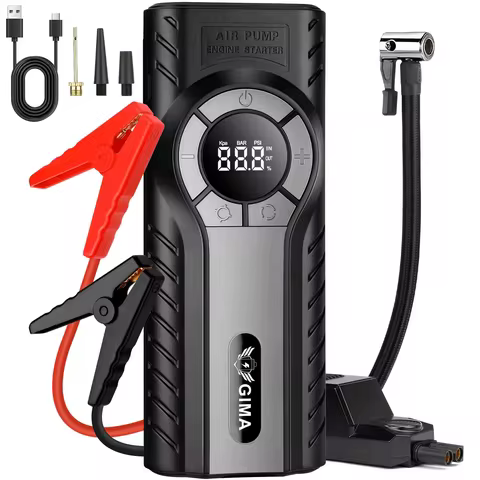 1200A Peak Jump Starter with Air Pump 12000mA, 12V Portable Car Battery Booster, Auto-Stop Inflator,