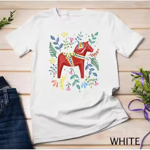 New T Shirt Swedish Dala Horse Folk Art Sweden Flag Dalahelmsoljd