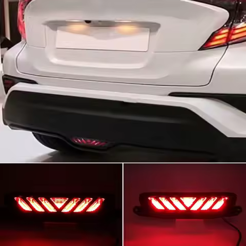 Automobile Rear Bumper Fog Light LED Reflector Assembly, Black Housing Red Lens Running Brake Lamp f