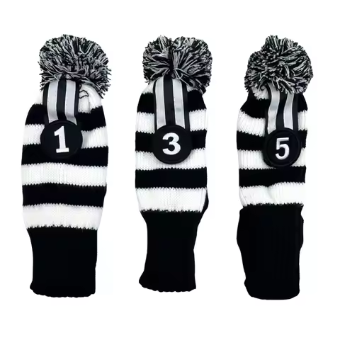 3Pcs/set Golf Black White Pattern clubs Head cover Knitted Hybrid UT Driver Fairway Wood 1 3 5 Wood 