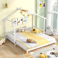Giantex Wood House Bed For Kids, Twin To King Extendable Daybed With Roof & Fence Rails, Kids Bed Fo