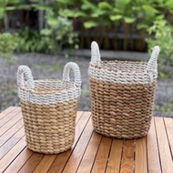Round water hyacinth basket White/ Mini basket white water hyacinth handle basket contains 2 sizes