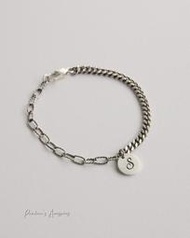 Pandora's 金工飾品設計╭。復刻不對稱鍊條"刻字"吊牌英文字母 925全純銀項鍊 ☞正韓空運預購追加款☜