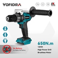 Yofidra 13mm Brushless Electric Drill Screwdriver 25+3 Torque Multifunction Cordless Ice Breaking Tools For Makita 18V Battery