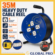 35M Heavy Duty Cable Reel Extension Wire 3 x 2.5MM² 3 Core 4 Universal Socket RCD Safety Switch Fuse