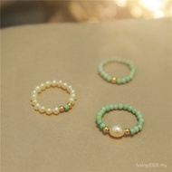 American Raw Ore 14k Natural Ring Gold 18k Ring Pearl Rope Elastic Ring Turquoise Gold Clad au750 BG
