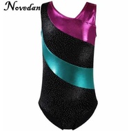 Kids Child Rhythmic Gymnastics Leotard For Girls Shiny Metallic Rhinestone Dance Ballet Leotard Dress Long Sleeve Gym