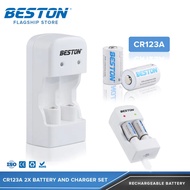 Beston CR123A 650mAh Rechargeable 2x Li-ion Battery and Charger Set BST-CD643+CR123A