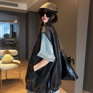 เสื้อกั๊กหนังแบบลำลองสำหรับผู้หญิง MRS SHAO ฤดูใบไม้ร่วงปี 2025 เสื้อคลุมแบบหลวมๆ แขนยาว คอโปโล ดีไซ