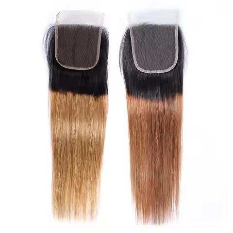 T1B27 T1B30 Ombre Color 4*4 Lace Closures Straight Indian Hair Transparent Lace Free Part Middle Par