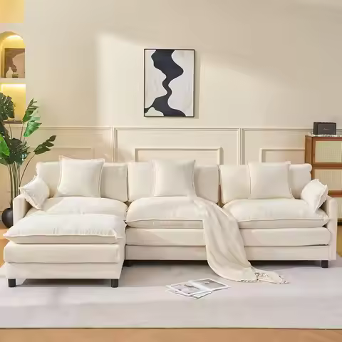 107" L Shaped Modern Sofa Modular Sectional, Upholstered Double-Layer 3 Seater Cloud Couch, Chenille