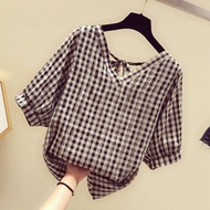 ผู้หญิงเสื้อเชิ้ตลายสก๊อต2021ฉบับภาษาเกาหลีของฤดูร้อนแขนสั้นเสื้อเวอร์ชันผู้หญิงเกาหลีฉบับภาษาเกาหลี