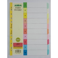 ABBA Index Divider 10 Colours - 1 set / Fits all 2,3 & 4 Rings File Divider