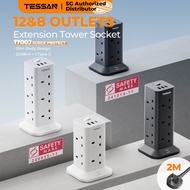 TESSAN - Singapore Safety Mark, Tower Extension Cord With USB & Type C Surge Protector , Multi Plugs