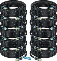 HDMI Cable 4K Ultra HD 20 Foot (10 Pack) Nylon Braided HDMI 2.0 Cable, High Speed 18Gbps 4K60Hz HDR, 3D, 2160p, 1080p, HDCP 2.2, ARC, HDMI Cables for Monitors, HDTV