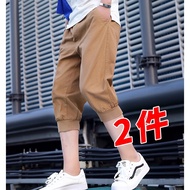 Pure Cotton Cropped Pants Men's Summer Thin Elastic Pants Casual Sports Solid Color Harem Pants Ankl