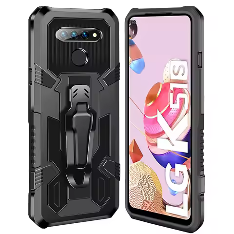 Shockproof Heavy Duty Protective Cover With Metal Belt Clip+Magnetic Kickstand Case for LG K51 K51S 