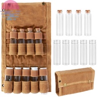 Portable Spice Bag with 9 Spice Containers Canvas Seasoning Bottle Storage Bag with Thread Hole 9 Holes Spice Bottle Organizer Bag with Elastic Band Foldable Camping SHOPSBC9457
