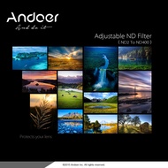 Andoer 82mm ND Fader Neutral Density Adjustable ND2 to ND400 Variable Filter for Canon  DSLR Camera