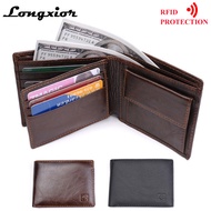 LONGXIOR Genuine Leather Men Wallet RFID Blocking Wallet Men Fashion Cow Leather Purse Identity Protection Men's Wallets MRF7