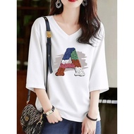 T-shirt lengan panjang elgini Kaos musim panas Autumn White Pure Cotton V-Neck Slimmer Look Bottomin
