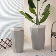 Large tall ceramic flower pot with gold rim for living room and courtyard, suitable for planting mon